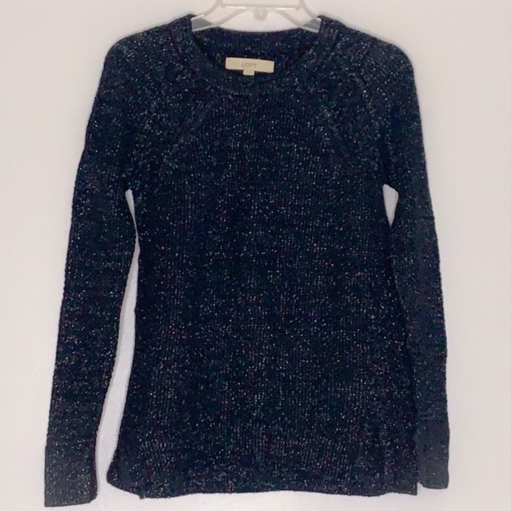 Loft wool blend metallic black knit long sleeve pullover sweater xs new nwot